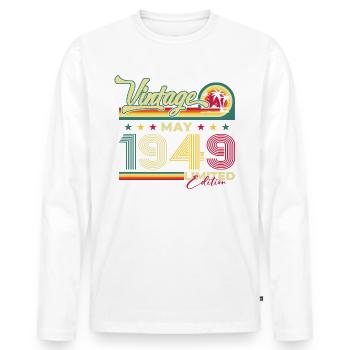 Vintage 1949 Jahrgang 1949 75. Geburtstag 1949 - Männer Premium Bio Langarmshirt - Weiß - Vorne - Nico (187cm)
