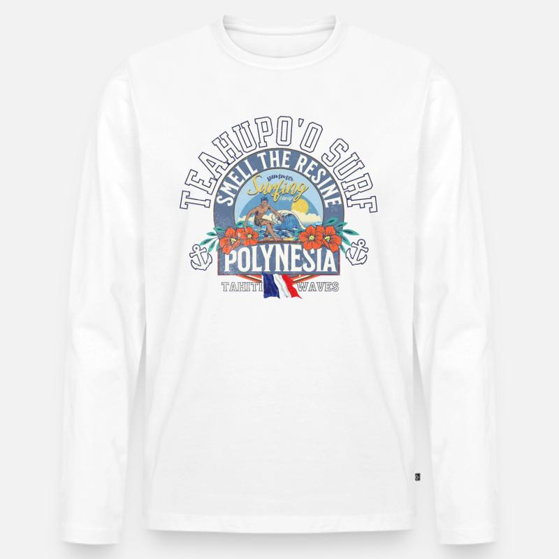 Teahupoo Surf Polynesien - Männer Premium Bio Langarmshirt - Weiß