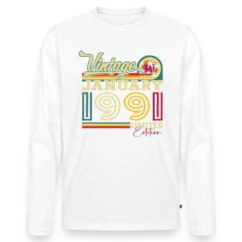 Né 1991 Janvier 32ème anniversaire Homme cadeau - T-shirt manches longues Premium bio Homme - blanc - Devant - Nico (187cm)