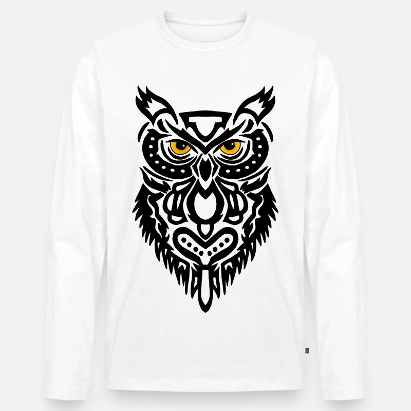 Der Blick der schwarzen Eule - Männer Premium Bio Langarmshirt - Weiß