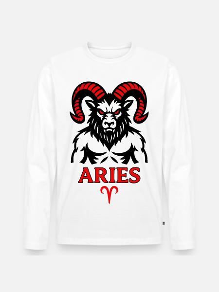 Aries Sternzeichen mit Hörnersymbol - Männer Premium Bio Langarmshirt - Weiß