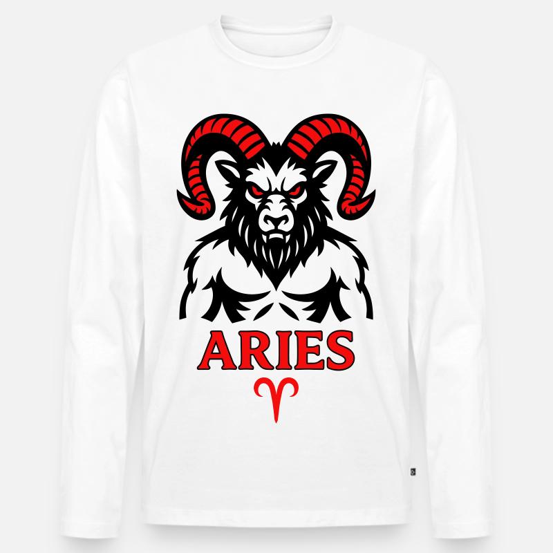 Aries Sternzeichen mit Hörnersymbol - Männer Premium Bio Langarmshirt - Weiß