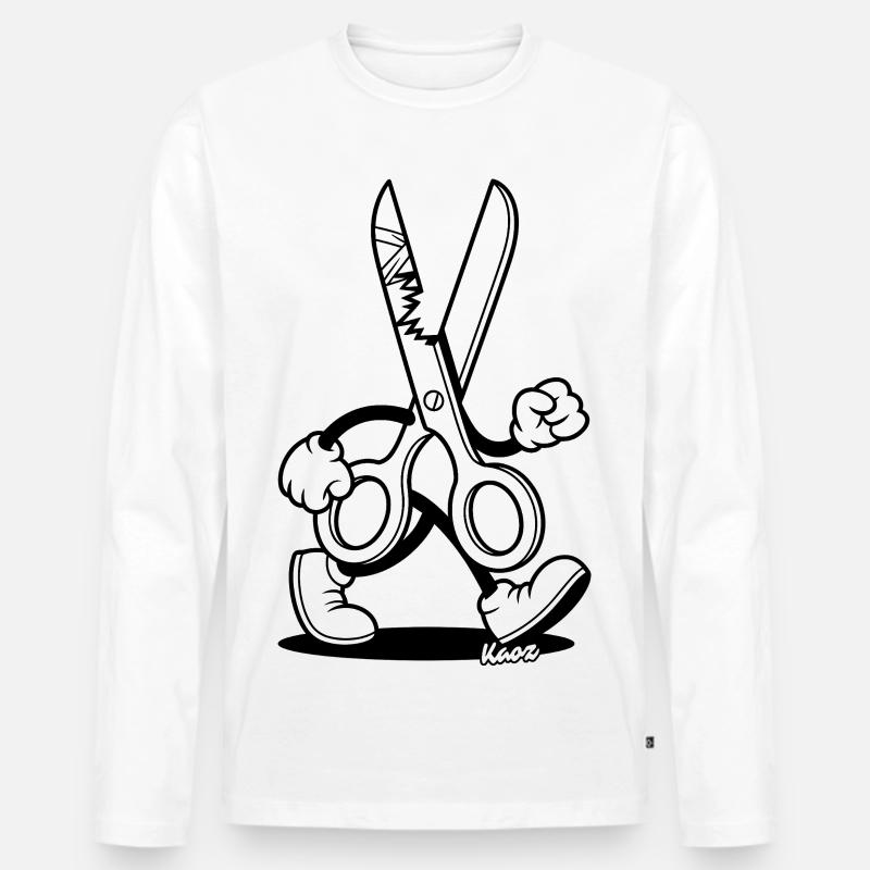 Retro Cartoon: Schere mit Füßen - Männer Premium Bio Langarmshirt - Weiß