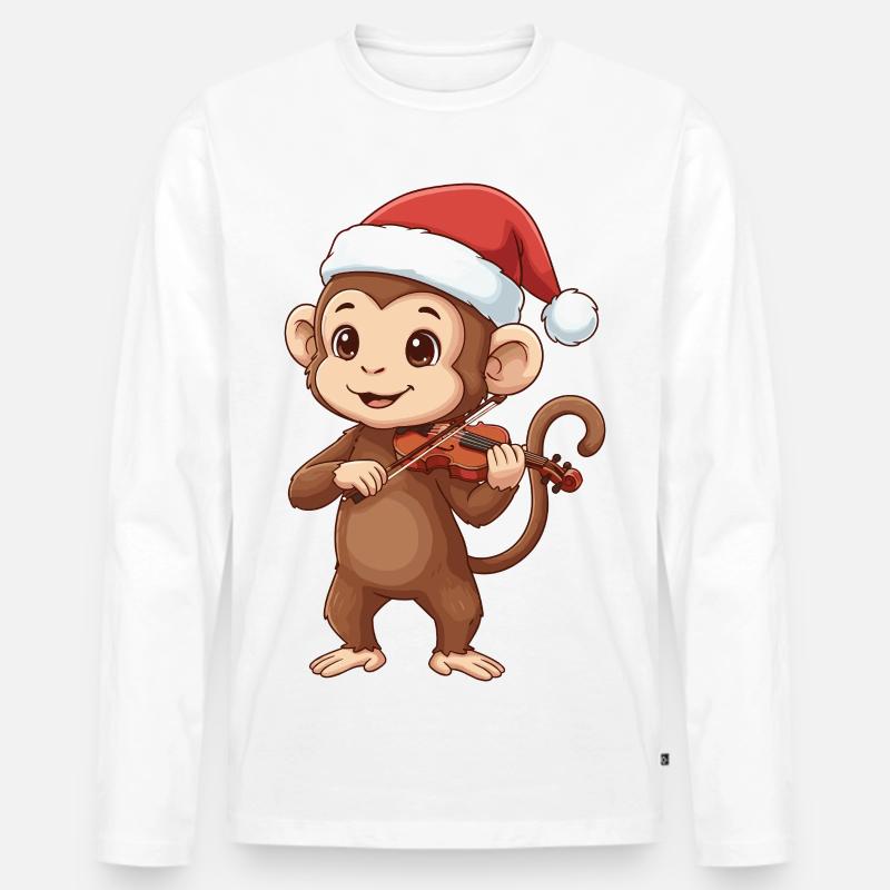 Weihnachtsaffe spielt Geigenkunst - Männer Premium Bio Langarmshirt - Weiß