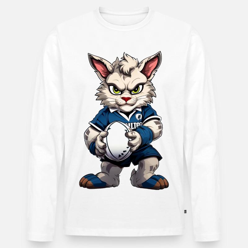 Rugby Cat - Männer Premium Bio Langarmshirt - Weiß