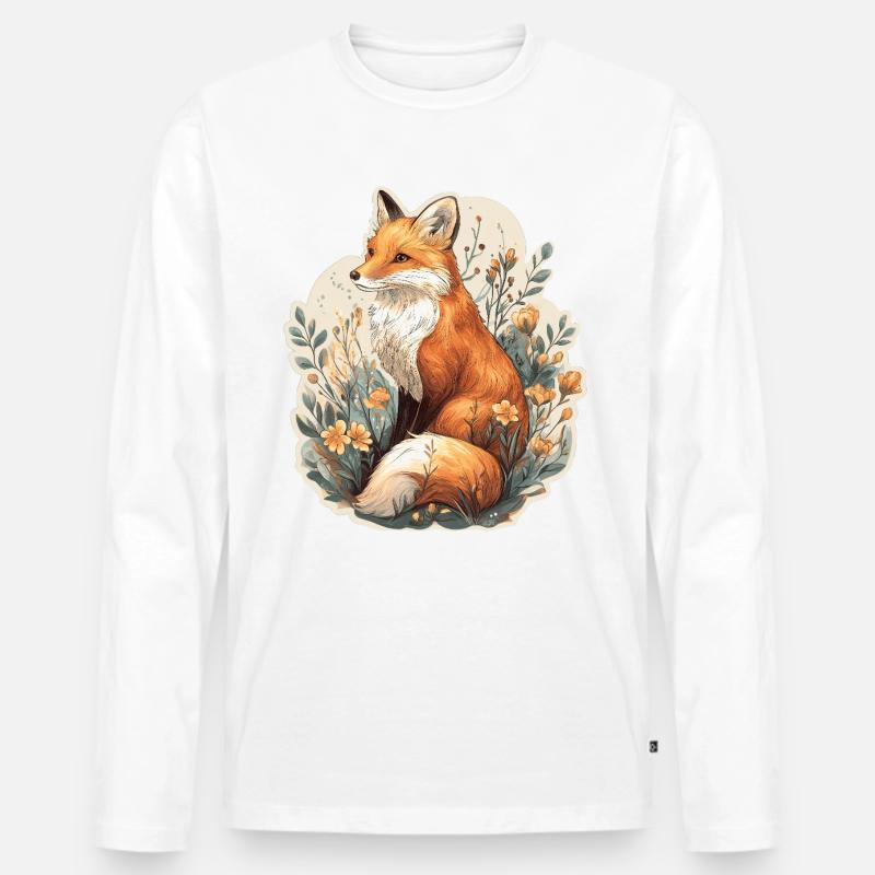 Fuchs mit Blumen - Männer Premium Bio Langarmshirt - Weiß