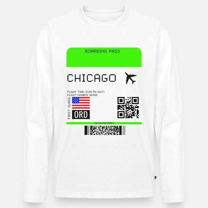 Boarding Pass Chicago Flugticket - Männer Premium Bio Langarmshirt - Weiß