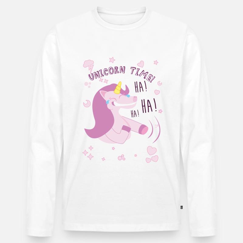 lustige Einhorn - Männer Premium Bio Langarmshirt - Weiß
