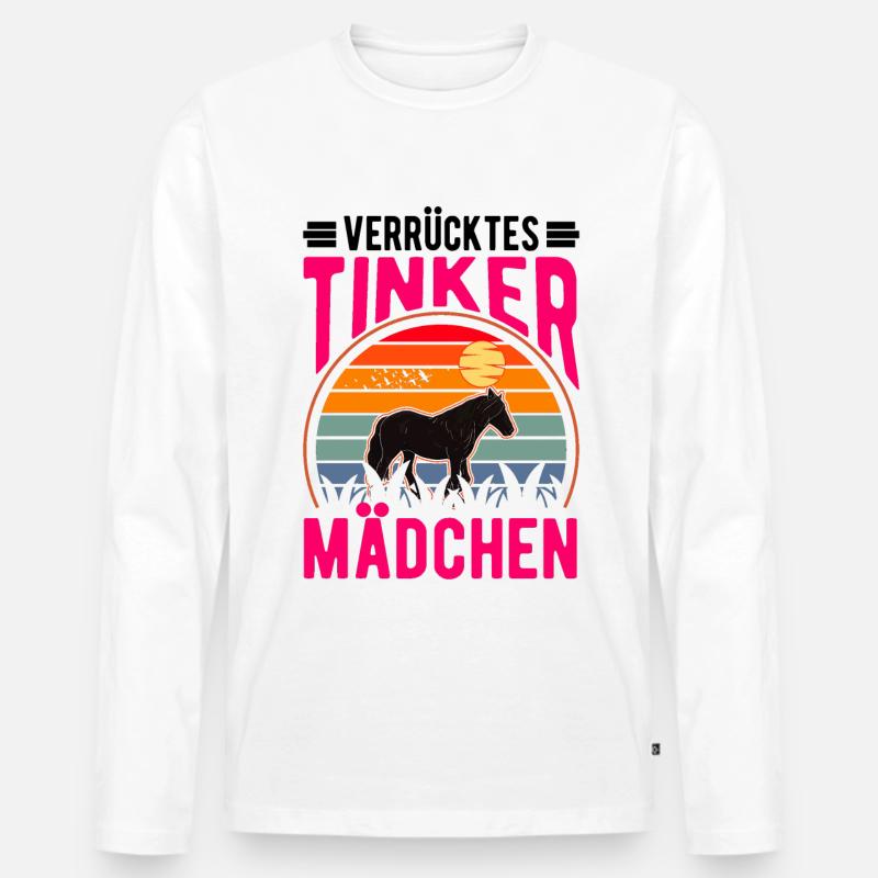 Verrücktes Tinker Mädchen Tinkerpferd - Männer Premium Bio Langarmshirt - Weiß
