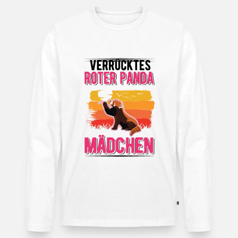 Verrücktes Roter Panda Mädchen - Männer Premium Bio Langarmshirt - Weiß
