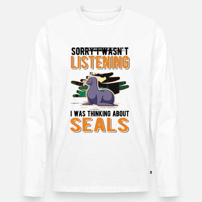 Robbe Geschenk Seelöwe - Männer Premium Bio Langarmshirt - Weiß