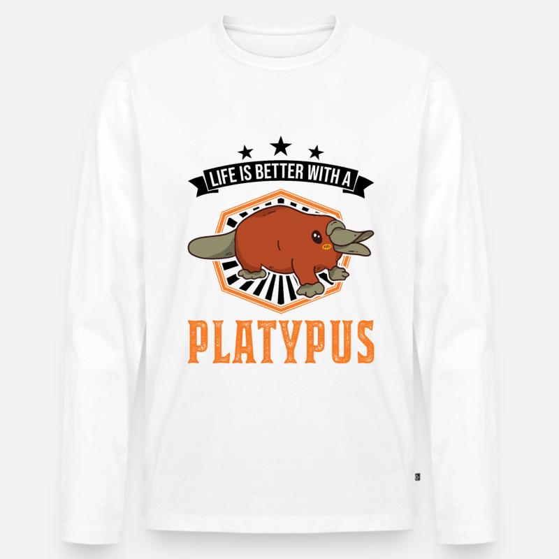 Life is better with a Platypus Schnabeltier - Männer Premium Bio Langarmshirt - Weiß