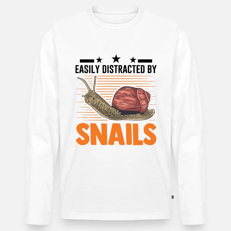 Easily distracted by Snails Schnecke - Männer Premium Bio Langarmshirt - Weiß