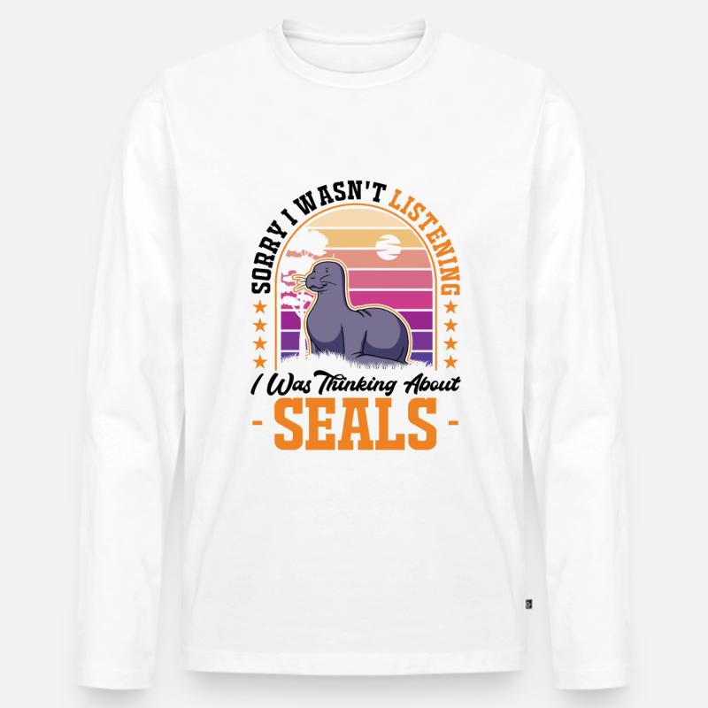 Robbe Geschenk Seelöwe - Männer Premium Bio Langarmshirt - Weiß