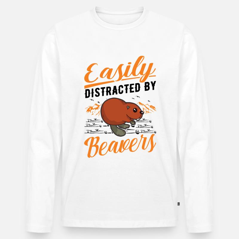 Easily distracted by Beavers Biber - Männer Premium Bio Langarmshirt - Weiß