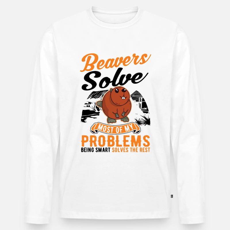 Biber Geschenk Biberdamm - Männer Premium Bio Langarmshirt - Weiß