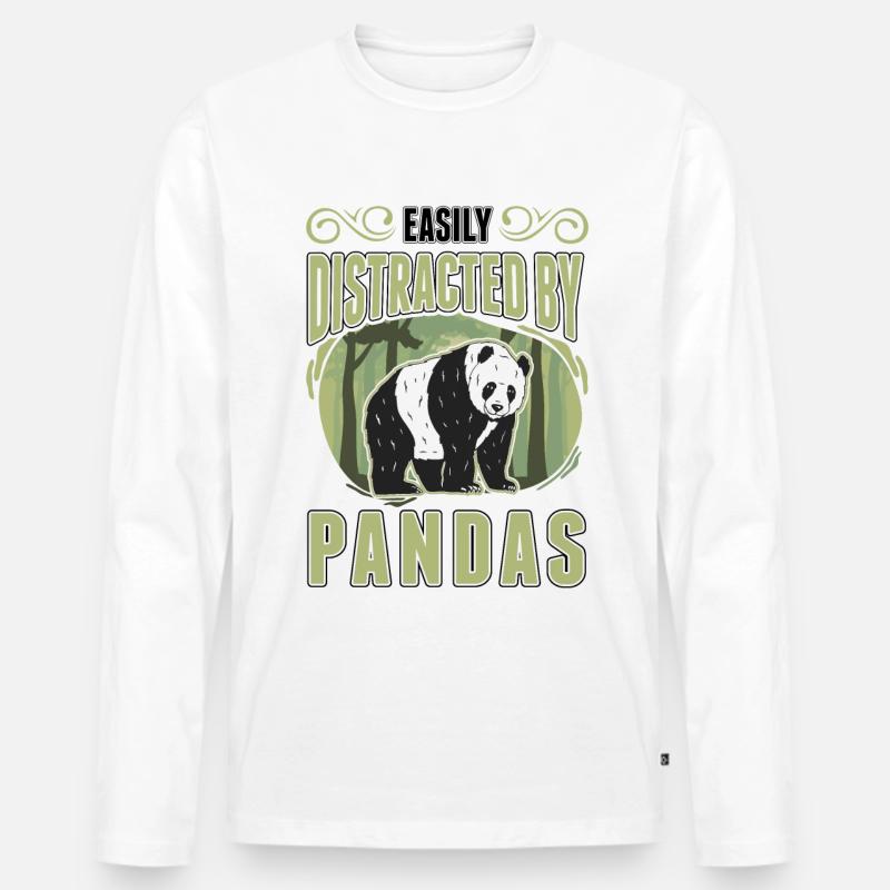 Easily distracted by Pandas - Männer Premium Bio Langarmshirt - Weiß