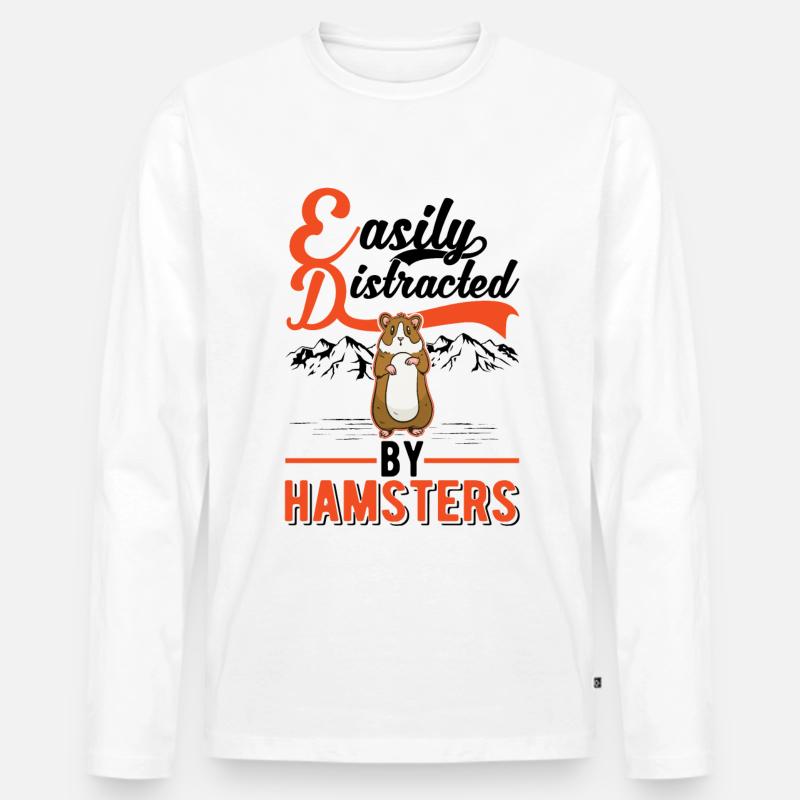 Easily distracted by Hamsters Goldhamster - Männer Premium Bio Langarmshirt - Weiß