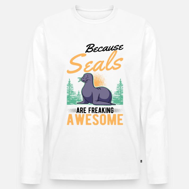 Robbe Geschenk Seehund Seelöwe - Männer Premium Bio Langarmshirt - Weiß