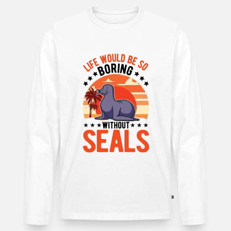 Robbe Geschenk Seehund Seelöwe - Männer Premium Bio Langarmshirt - Weiß