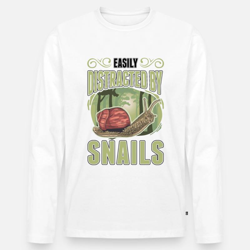 Easily distracted by Snails Schnecke - Männer Premium Bio Langarmshirt - Weiß