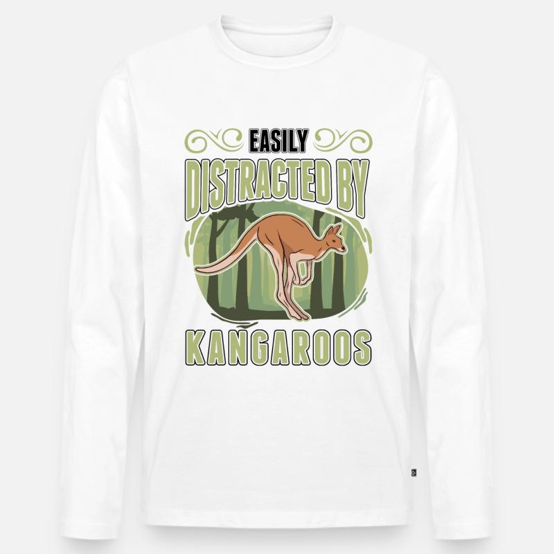 Easily distracted by Kangaroos Känguru - Männer Premium Bio Langarmshirt - Weiß
