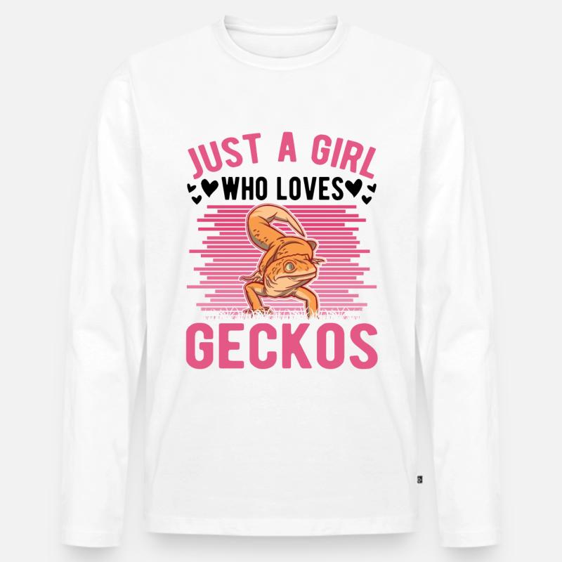 Gecko Mädchen Leopardengecko - Männer Premium Bio Langarmshirt - Weiß