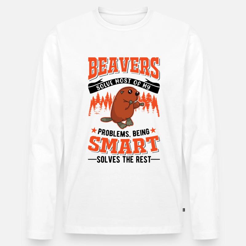 Biber Geschenk Biberdamm - Männer Premium Bio Langarmshirt - Weiß