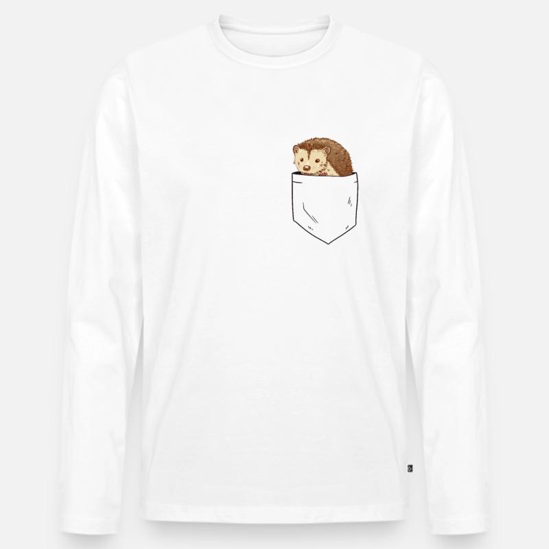 Igel in Brusttasche - Männer Premium Bio Langarmshirt - Weiß