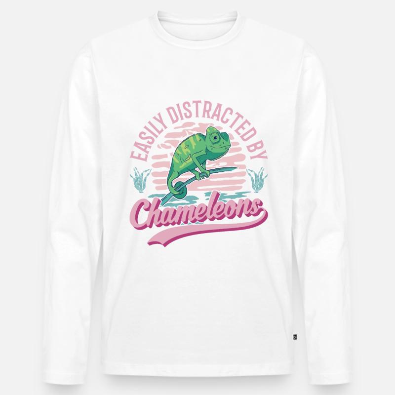 Easily distracted by Chameleons Chamäleon - Männer Premium Bio Langarmshirt - Weiß