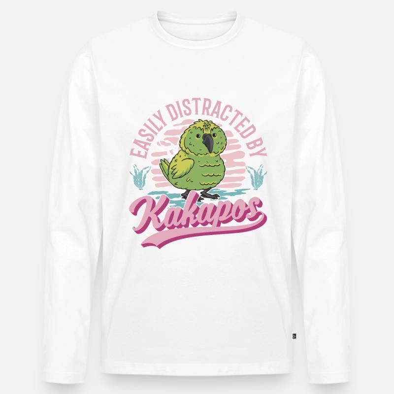 Easily distracted by Kakapos - Männer Premium Bio Langarmshirt - Weiß