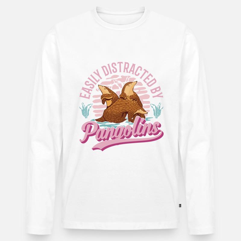 Easily distracted by Pangolins - Männer Premium Bio Langarmshirt - Weiß