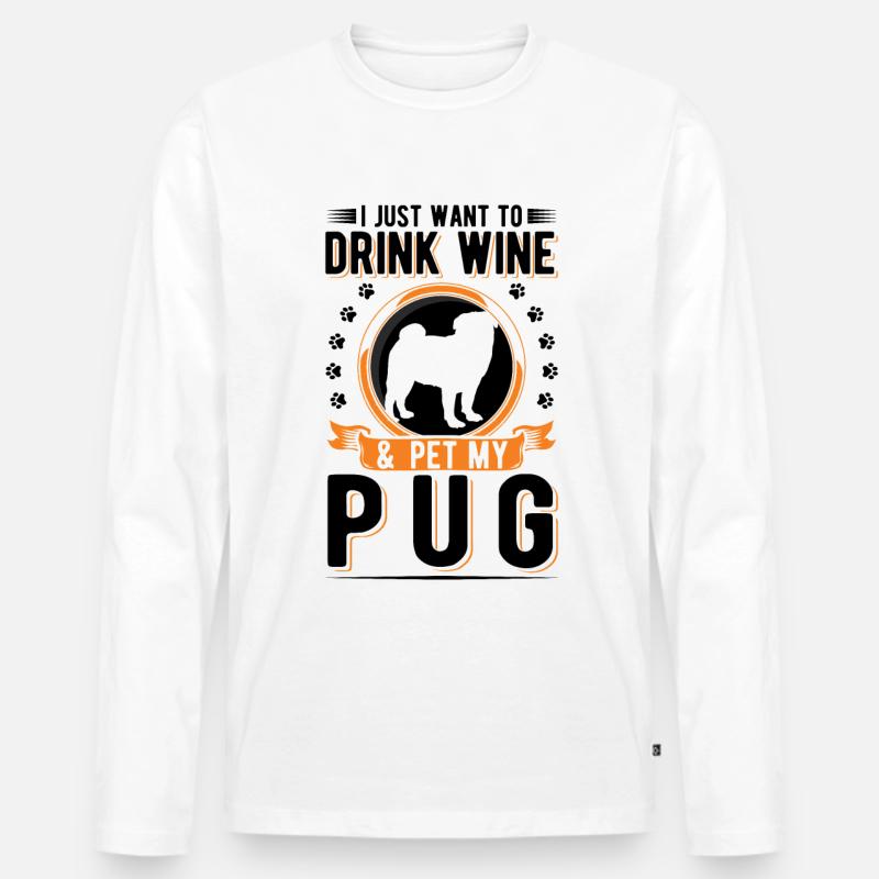 Mops und Wein - Männer Premium Bio Langarmshirt - Weiß