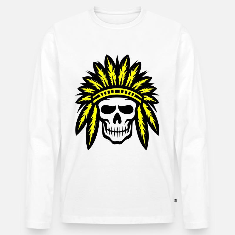 Apache Indianer Häuptling Totenkopf - Männer Premium Bio Langarmshirt - Weiß