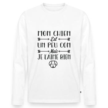 Mon Chien est un peu con mais je l'aime bien - T-shirt manches longues Premium bio Homme - blanc - Devant - Nico (187cm)