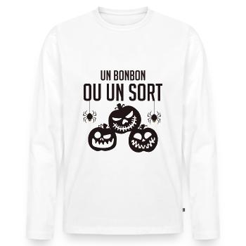 Un bonbon ou un sort - T-shirt manches longues Premium bio Homme - blanc - Devant - Nico (187cm)