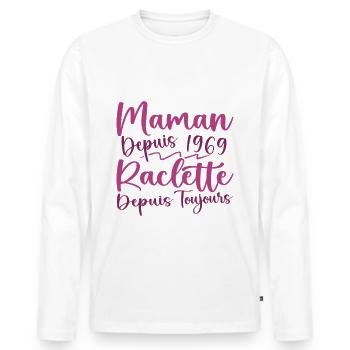 Maman depuis 1969 Raclette depuis toujours, Cadeau - T-shirt manches longues Premium bio Homme - blanc - Devant - Nico (187cm)