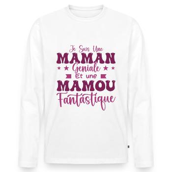 Je suis une Maman géniale Et une Mamou Fantastique - T-shirt manches longues Premium bio Homme - blanc - Devant - Nico (187cm)