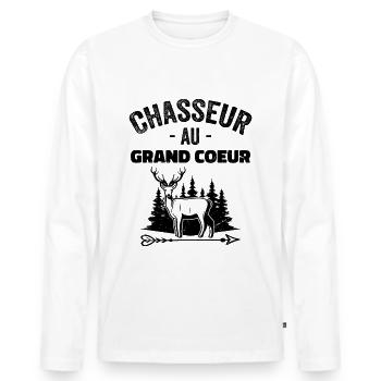 Chasseur Au Grand Coeur | Cadeau Meilleur Chasseur - T-shirt manches longues Premium bio Homme - blanc - Devant - Nico (187cm)