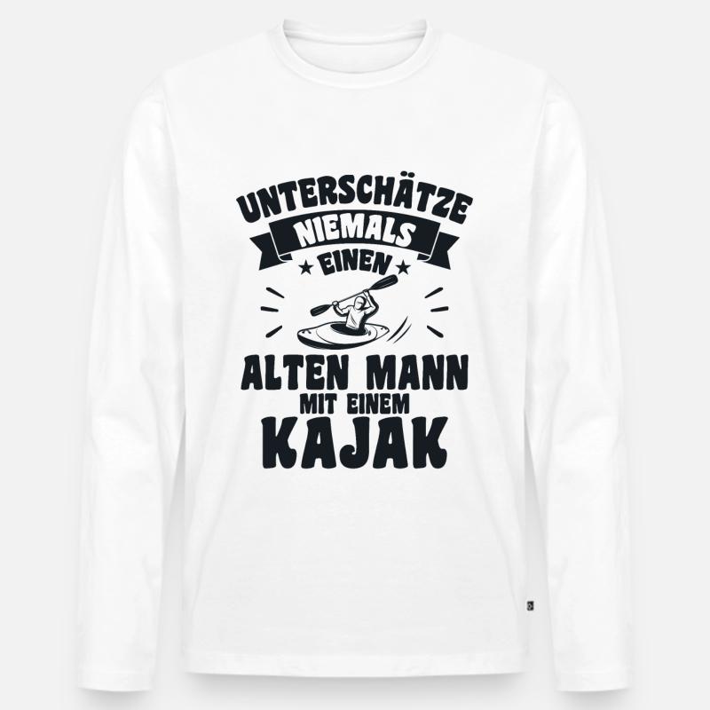 Alten mann mit einem Kajak - Männer Premium Bio Langarmshirt - Weiß
