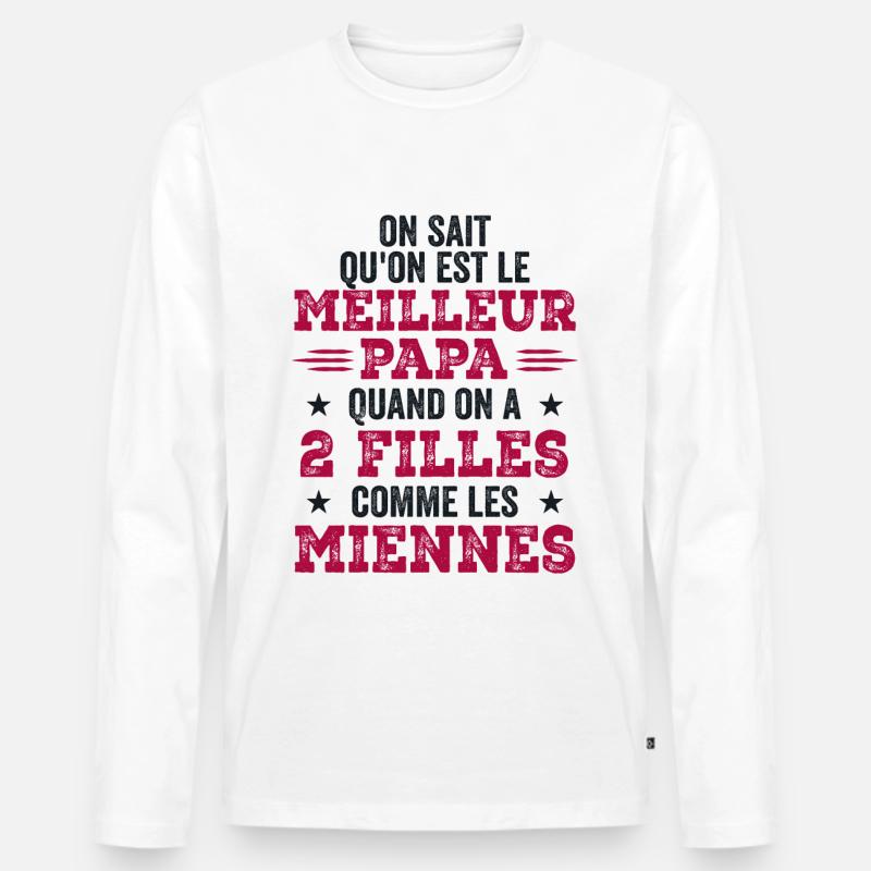 Bester Vater von zwei Mädels - Männer Premium Bio Langarmshirt - Weiß