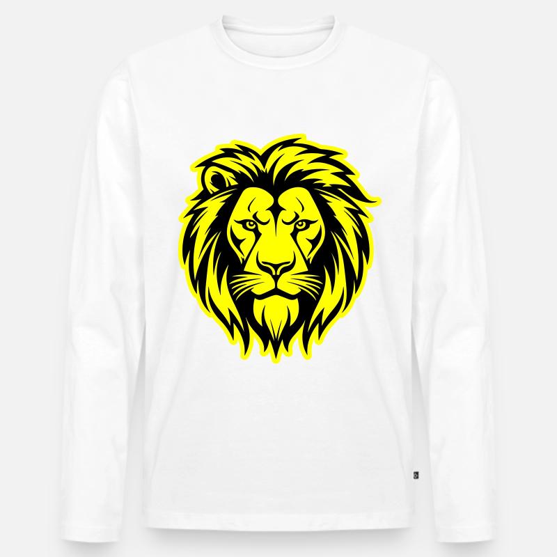 Löwe Silhouette Löwenkopf - Männer Premium Bio Langarmshirt - Weiß