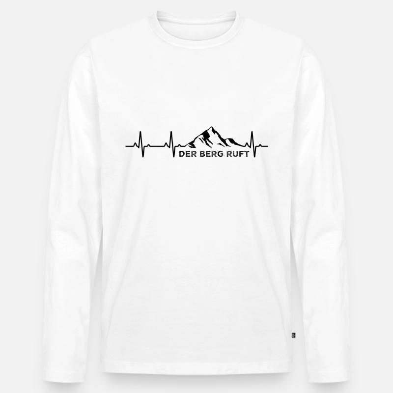 Der Berg Ruft Herzschlag Berge Geschenk T-Shirt - Männer Premium Bio Langarmshirt - Weiß