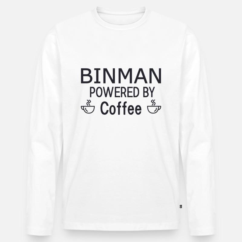 Binman Powered By Coffee - Männer Premium Bio Langarmshirt - Weiß