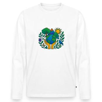Planète Terre - La nature de la Terre entre nos mains - T-shirt manches longues Premium bio Homme - blanc - Devant - Nico (187cm)