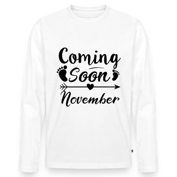 baby is coming soon november - Men's Premium Organic Long Sleeve Shirt - white - Front - Nico (187cm)