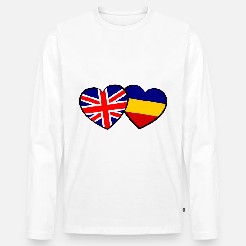 Die englisch rumaenischen Herzen - Männer Premium Bio Langarmshirt - Weiß