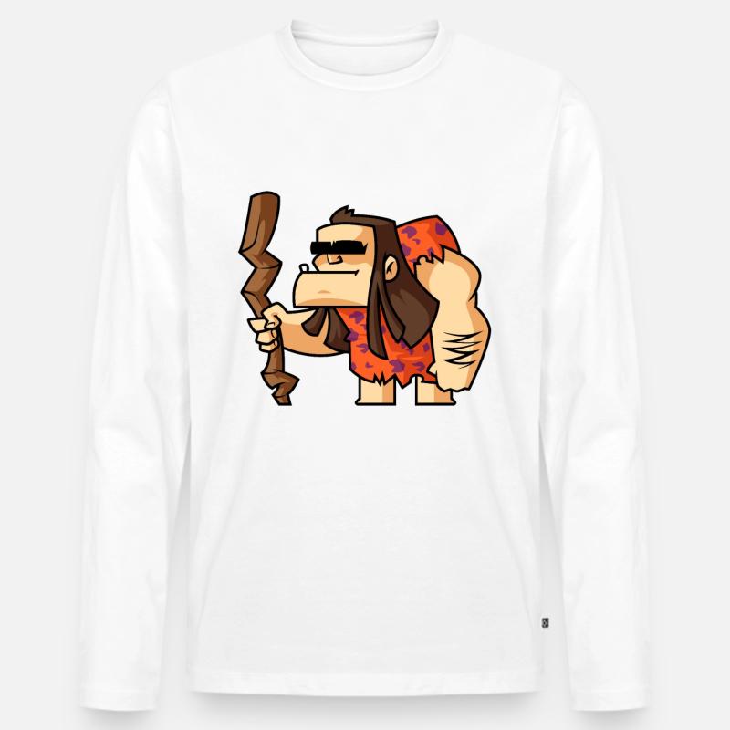 Funny Comic Neanderthals - Maglia a manica lunga ecologica premium da uomo - bianco