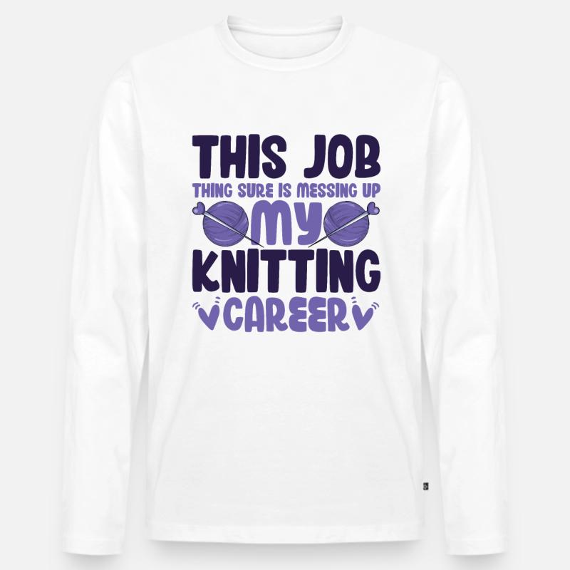 my Knitting caree - Männer Premium Bio Langarmshirt - Weiß