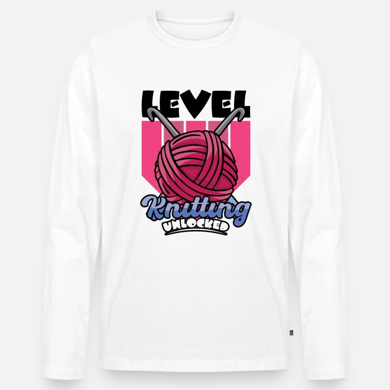 Level Knitting Unlocked - Männer Premium Bio Langarmshirt - Weiß